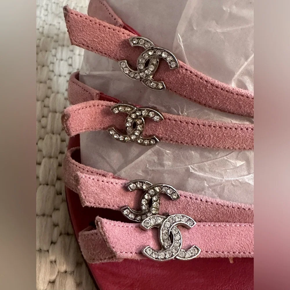 Chanel Rhinestone Logo Sandals